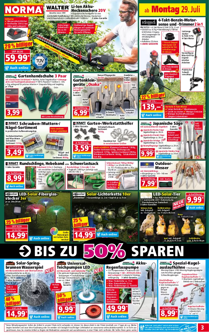 Aktueller Prospekt Norma - Norma - von 29.07 bis 05.08.2024 - strona 3 - produkty: adapter, akku, asti, auer, aufbewahrungsbox, aust, auto, Bau, Beba, Bebe, Behälter, Blüte, brunnen, Draht, edelstahl, eis, Elan, elle, Garten, gin, handschuhe, heckenschere, Holz, hörnchen, HP, ilag, Kette, kraft, Kugel, ladegerät, Laufen, leds, LG, lichterkette, Liege, lion, messer, Motorsense, ndk, rasen, Rauch, reis, ring, rum, sac, säge, Schal, Schere, schlauch, schrauben, schuhe, Spezi, stifte, Tasche, Teleskop, Ti, tisch, wasser, Yo