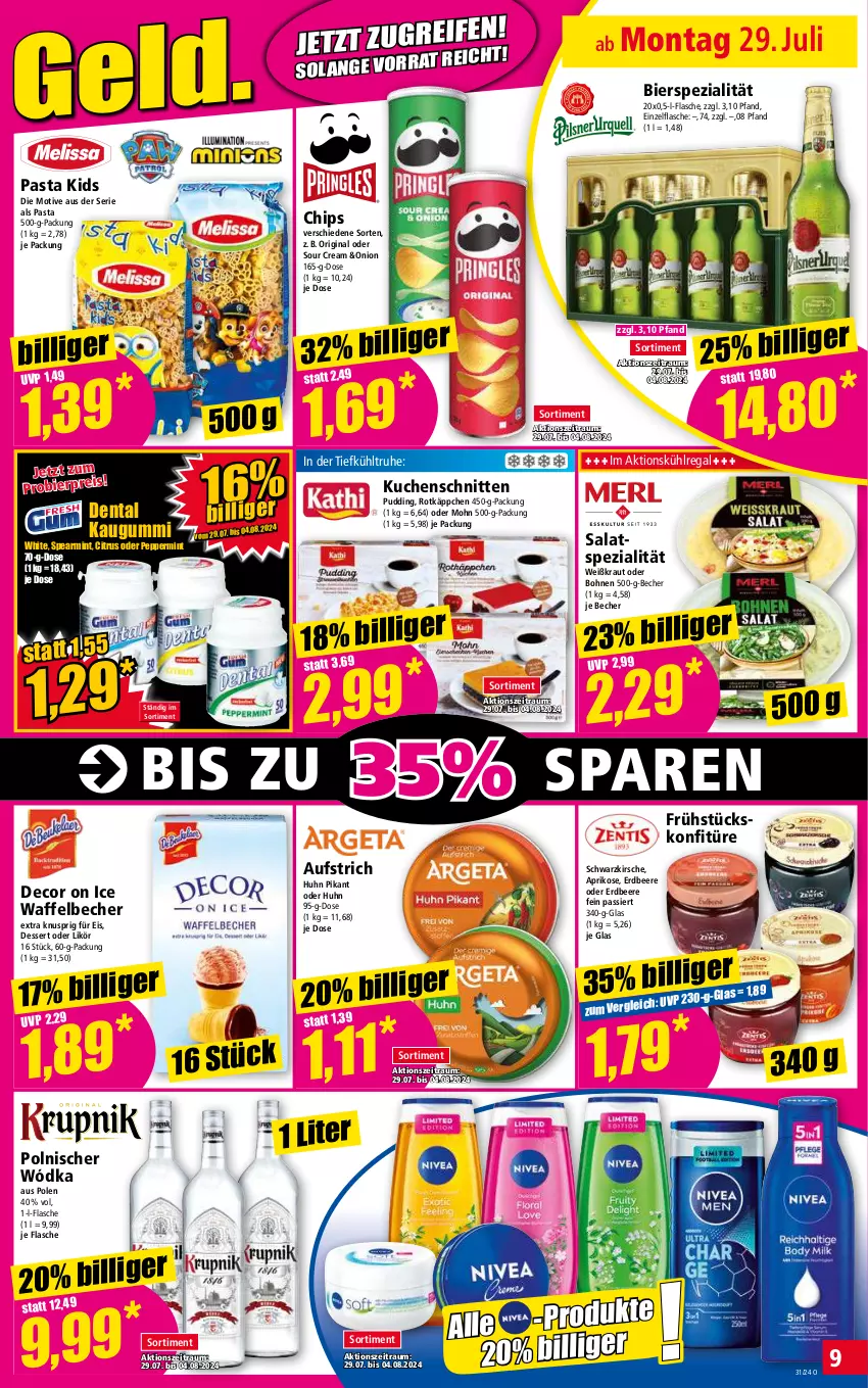 Aktueller Prospekt Norma - Norma - von 29.07 bis 05.08.2024 - strona 9 - produkty: aprikose, aufstrich, Becher, beere, bier, bohne, bohnen, chips, citrus, decor, dessert, eis, erdbeere, flasche, gin, kaugummi, kirsch, kirsche, konfitüre, Kraut, kuchen, Kuchenschnitte, kühlregal, likör, mint, pasta, pudding, regal, reis, rotkäppchen, salat, schnitten, sour cream, Spezi, Ti