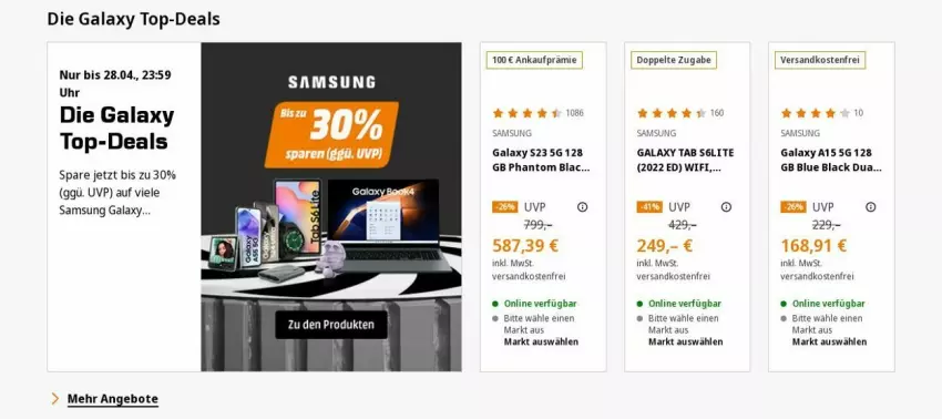 Aktueller Prospekt Saturn - Prospekte - von 22.04 bis 01.05.2024 - strona 3 - produkty: angebot, angebote, lack, ndk, Samsung, samsung galaxy, Samsung Galaxy A, uhr, versandkostenfrei