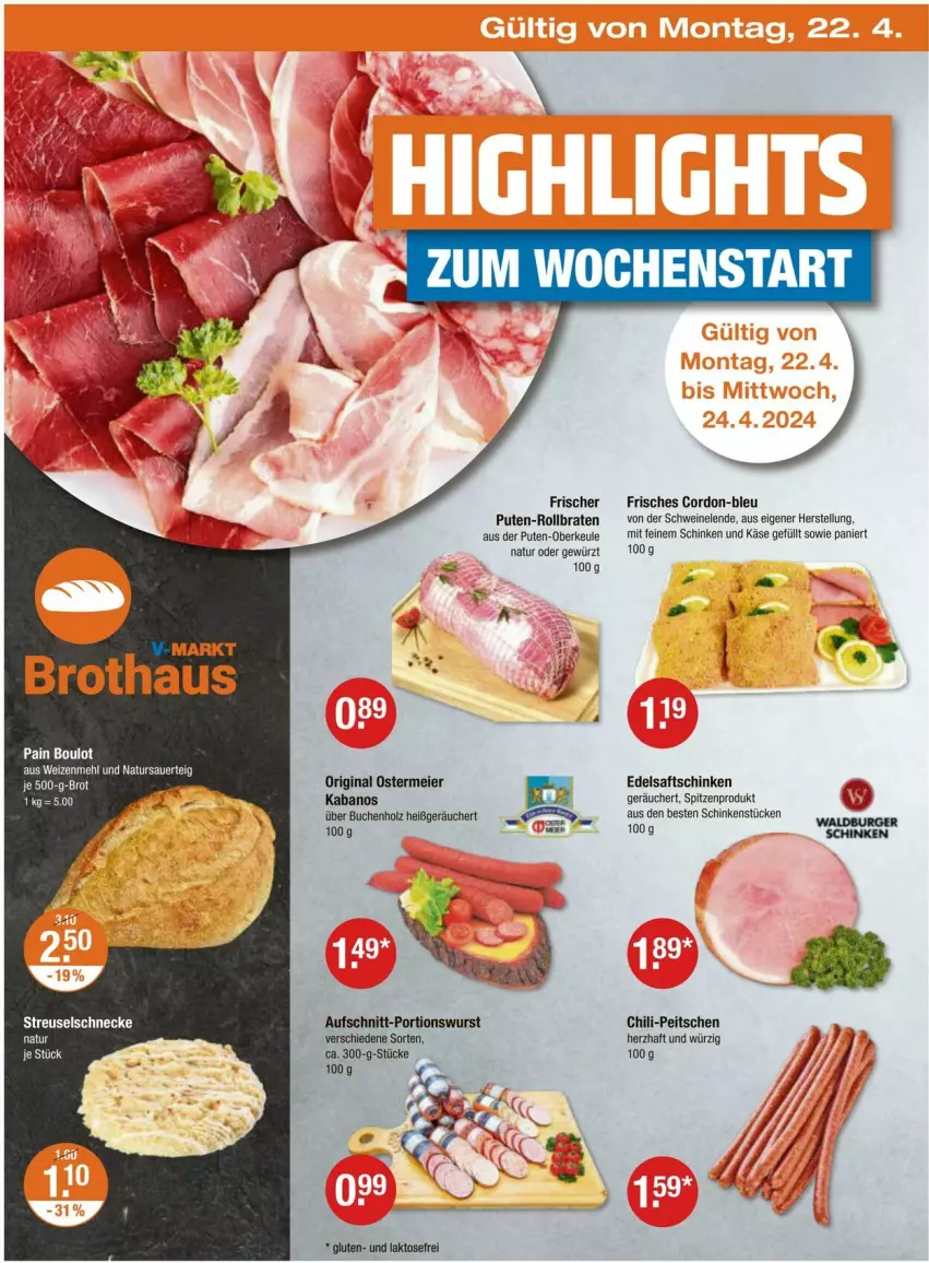 Aktueller Prospekt Vmarkt - Prospekte - von 18.04 bis 24.04.2024 - strona 22 - produkty: auer, aufschnitt, braten, buch, chili, Edelsaftschinken, eier, gewürz, gin, Holz, kabanos, Käse, mehl, natur, pute, rollbraten, saft, saftschinken, schinken, schwein, schweine, Ti, wein, weine, weizenmehl, wurst