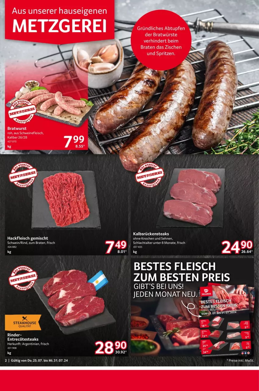 Aktueller Prospekt Selgros - Food - von 25.07 bis 31.07.2024 - strona 2 - produkty: braten, bratwurst, eis, fleisch, hackfleisch, hackfleisch gemischt, reis, rind, rinder, Rückensteak, rückensteaks, schwein, schweine, schweinefleisch, steak, steaks, Ti, wein, weine, wurst