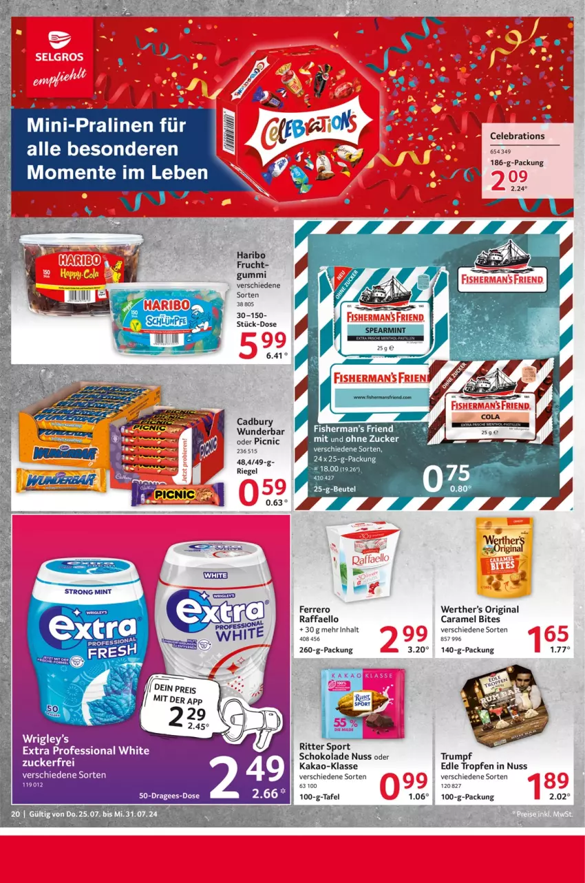 Aktueller Prospekt Selgros - Food - von 25.07 bis 31.07.2024 - strona 20 - produkty: beutel, bites, caramel, ente, ferrero, frucht, gin, haribo, kakao, nuss, raffaello, riegel, ritter, ritter sport, rum, schoko, schokolade, Sport, Ti, zucker