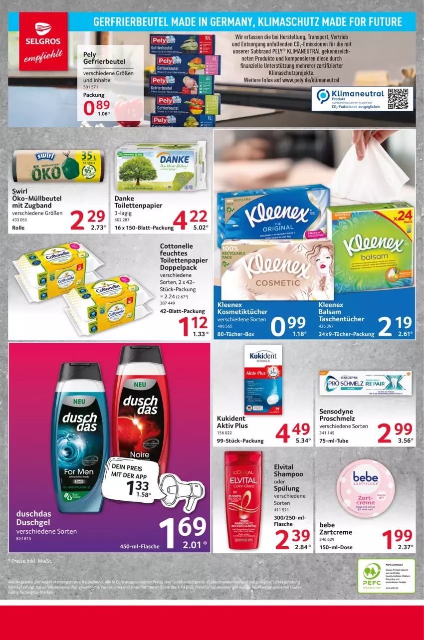 Aktueller Prospekt Selgros - Food - von 25.07 bis 31.07.2024 - strona 32 - produkty: balsam, Bebe, beutel, cottonelle, creme, duschdas, duschgel, elle, elvital, flasche, gefrierbeutel, gin, kosmetik, Kosmetiktücher, Kukident, müllbeutel, papier, pely, sensodyne, shampoo, Sport, spülung, swirl, Tasche, taschen, taschentücher, Ti, toilettenpapier, tücher, vita