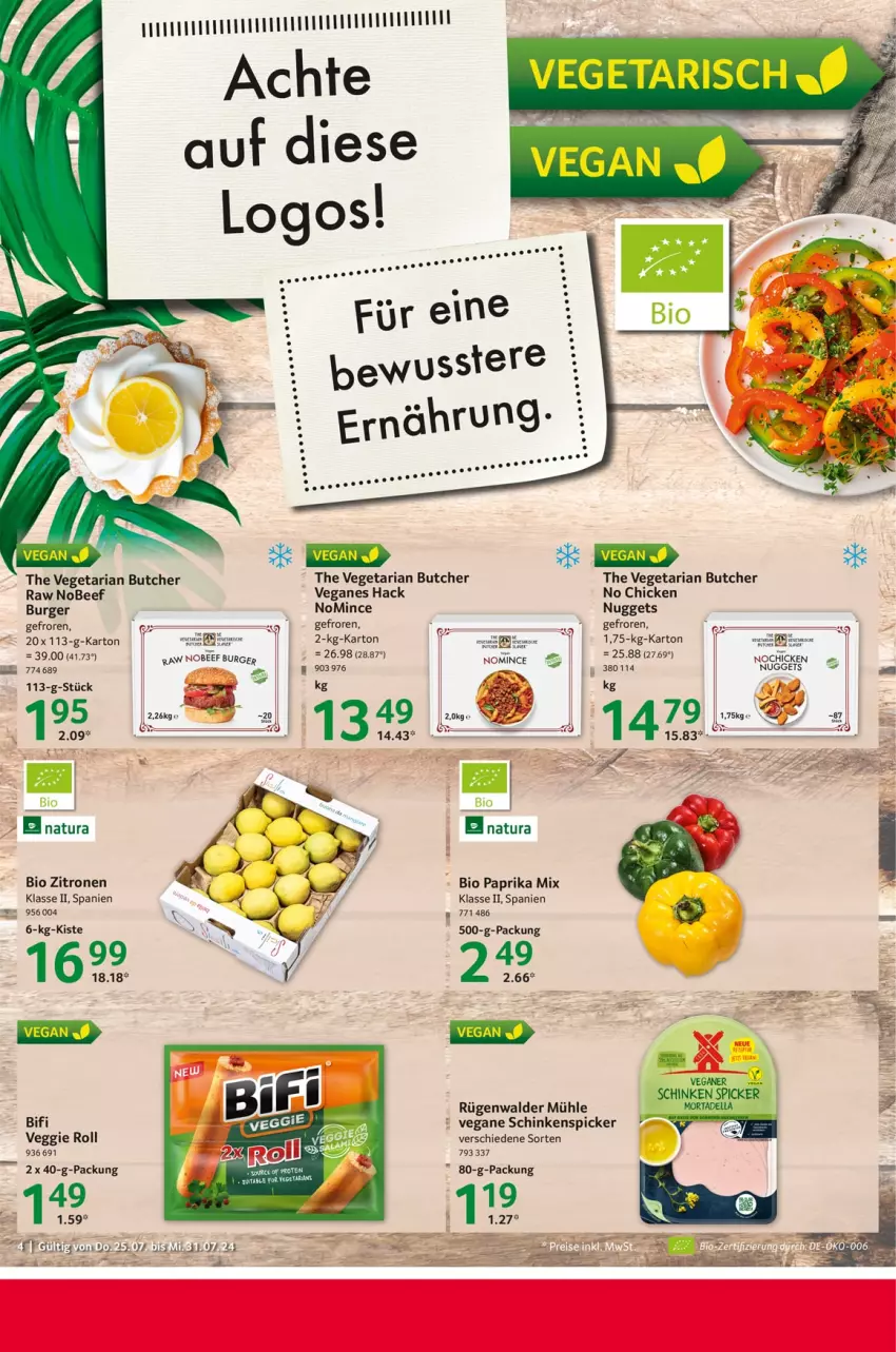 Aktueller Prospekt Selgros - Food - von 25.07 bis 31.07.2024 - strona 4 - produkty: beef, bifi, bio, burger, natur, natura, nuggets, paprika, paprika mix, Ria, rügenwalder, rügenwalder mühle, schinken, Schinkenspicker, The Vegetarian Butcher, Vegeta, veggie, Yo, zitrone, zitronen