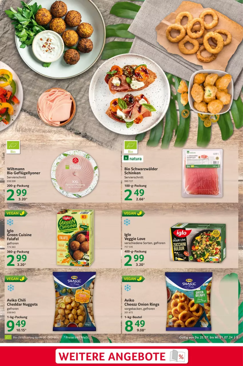 Aktueller Prospekt Selgros - Food - von 25.07 bis 31.07.2024 - strona 5 - produkty: bio, cheddar, chili, Falafel, geback, Geflügel, iglo, lyoner, natur, natura, nuggets, ring, schinken, veggie, Veggie Love, wiltmann, Yo