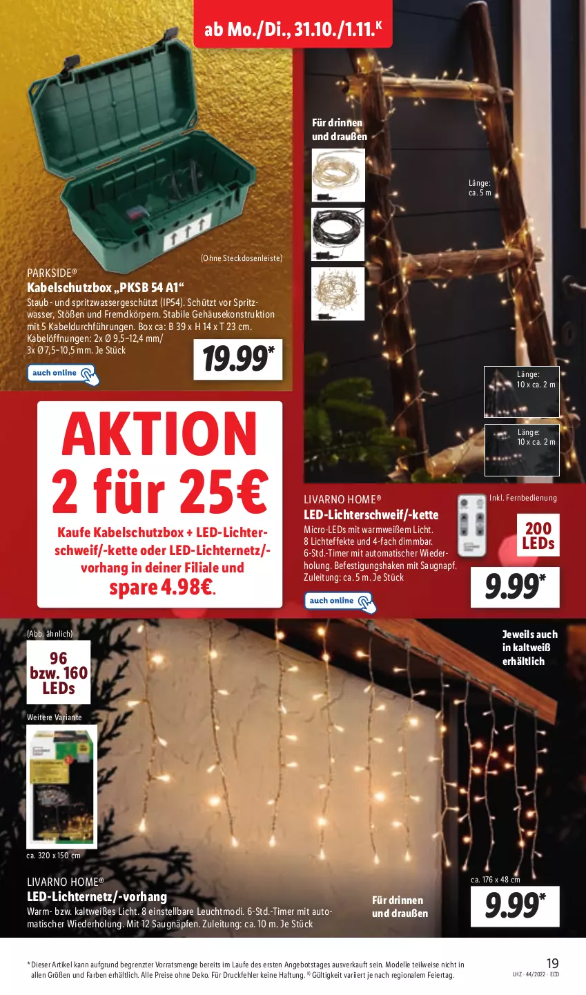 Aktueller Prospekt Lidl - Aktionsprospekt - von 31.10 bis 05.11.2022 - strona 19 - produkty: angebot, auto, dell, eier, eis, elle, fernbedienung, Kette, led-licht, leds, Mode, Parkside, reis, Ria, shake, steckdose, Steckdosenleiste, Ti, timer, tisch, wasser, ZTE