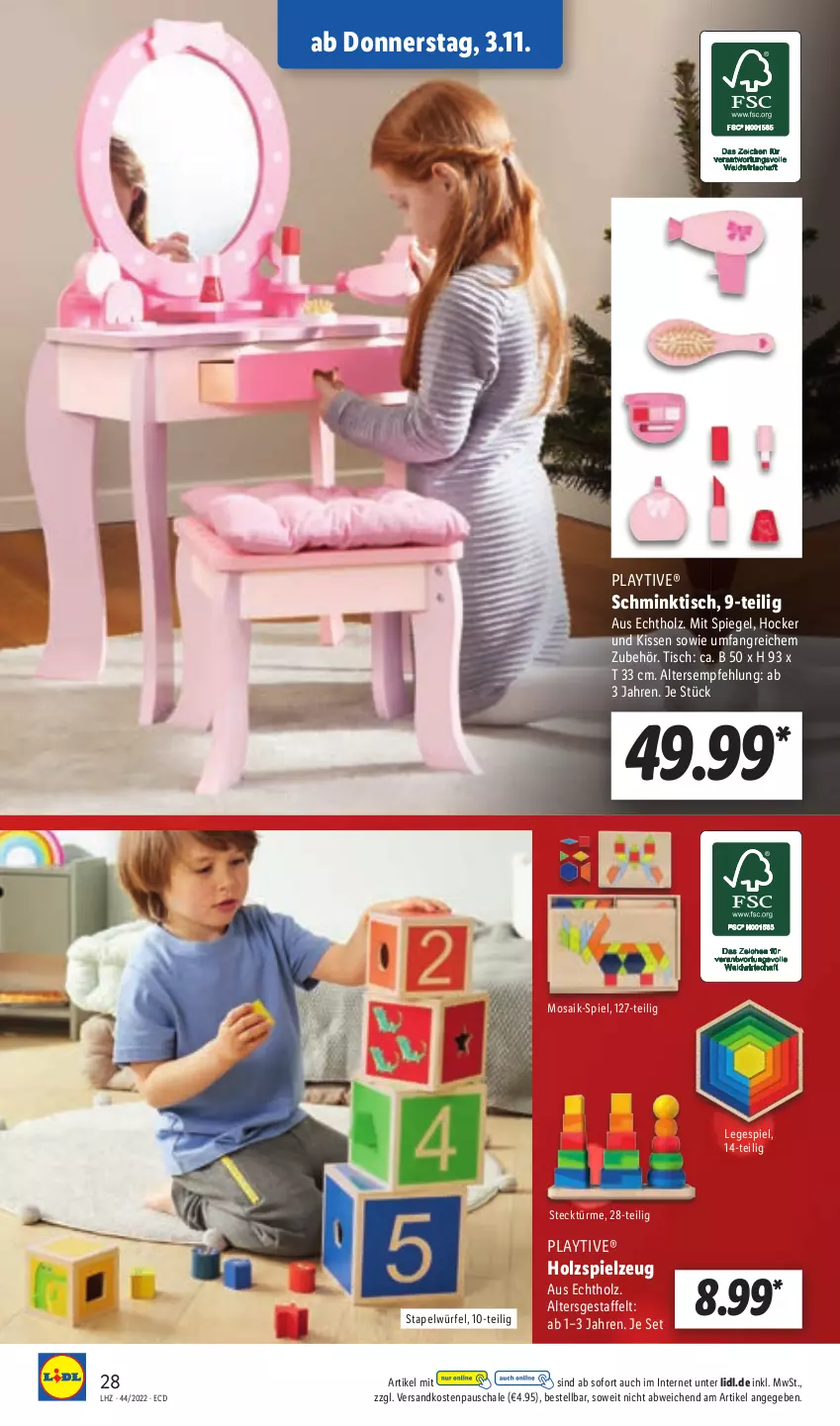 Aktueller Prospekt Lidl - Aktionsprospekt - von 31.10 bis 05.11.2022 - strona 28 - produkty: hocker, Holz, kissen, ndk, Schal, Schale, spiegel, spielzeug, Ti, tisch, würfel