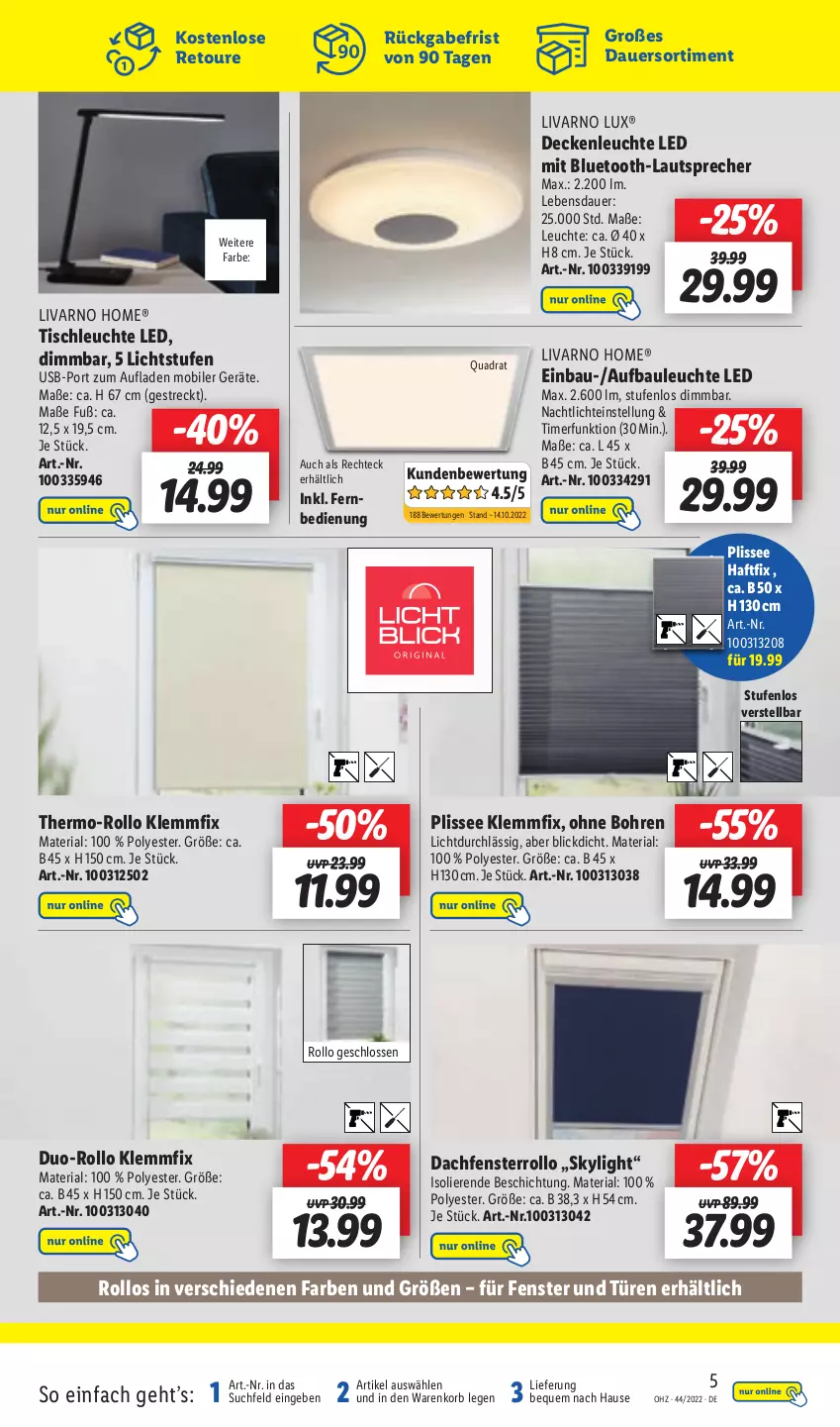 Aktueller Prospekt Lidl - Aktionsprospekt - von 31.10 bis 05.11.2022 - strona 53 - produkty: auer, Bau, bluetooth-lautsprecher, decke, deckenleuchte, fenster, Fenster und Türen, fernbedienung, korb, lautsprecher, Leuchte, Nachtlicht, quad, Ria, thermo-rollo, Ti, timer, tisch, tischleuchte, usb