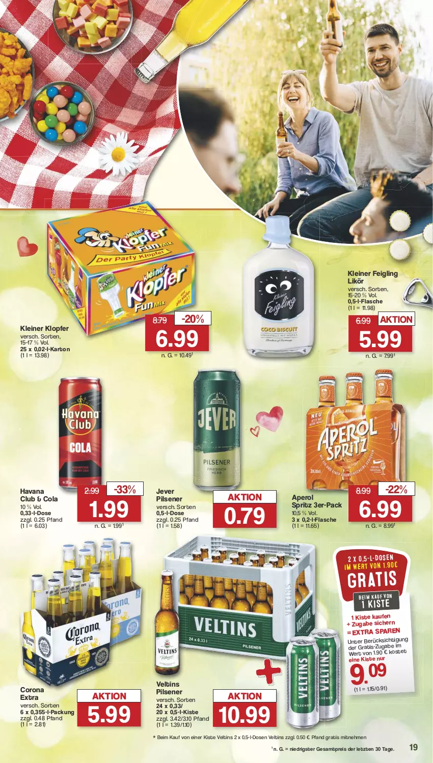 Aktueller Prospekt Famila - Prospekte - von 06.05 bis 11.05.2024 - strona 20 - produkty: aperol, cola, corona, corona extra, eis, flasche, Havana Club, jever, jever pilsener, kleiner feigling, kleiner klopfer, lebensmittel, leine, likör, pils, pilsener, reis, Ti, veltins, veltins pilsener, ZTE