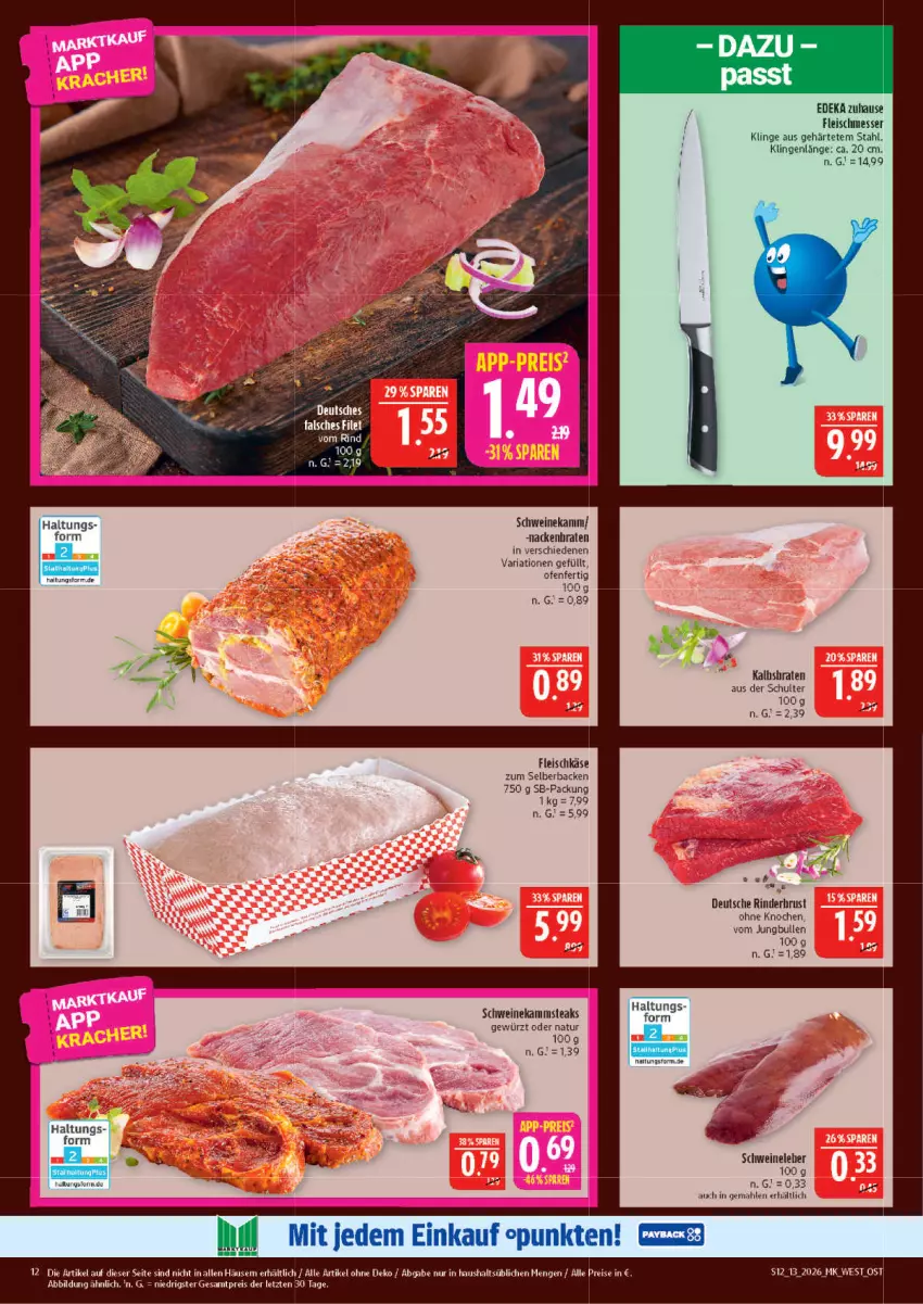 Aktueller Prospekt Marktkauf - Prospekt - von 22.03 bis 28.03.2026 - strona 12 - produkty: deka, eis, Falsches Filet, filet, fleisch, fleischkäse, gewürz, jungbullen, Käse, messer, natur, Ofen, reis, Ria, rind, rinder, schwein, schweine, steak, steaks, tee, Ti, wein, weine, ZTE