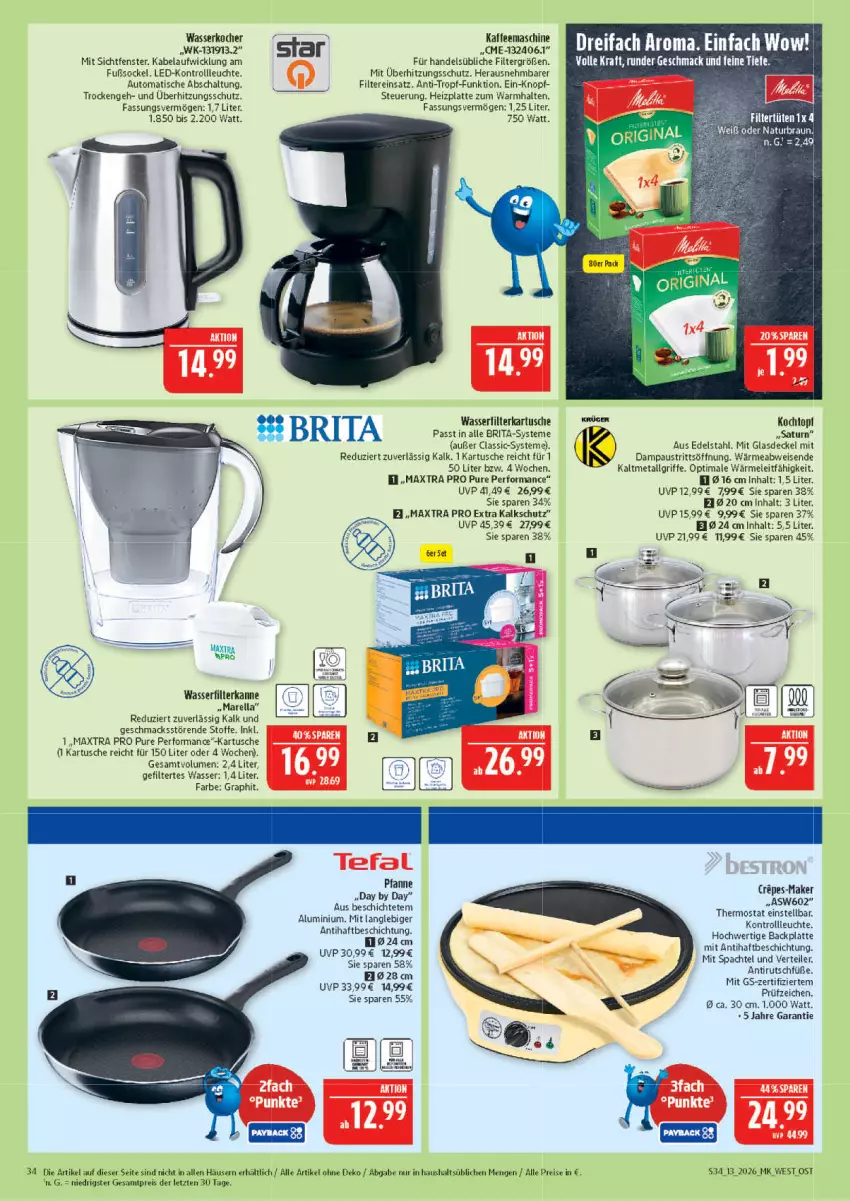 Aktueller Prospekt Marktkauf - Prospekt - von 22.03 bis 28.03.2026 - strona 34 - produkty: aust, auto, braun, brita, decke, Deckel, edelstahl, eis, fenster, Glasdeckel, Kochtopf, latte, Leuchte, LG, mac, Maxtra, natur, pfanne, reis, rel, Schal, spachtel, thermostat, Ti, tisch, topf, überhitzungsschutz, wasser, wasserfilter, WICK, ZTE