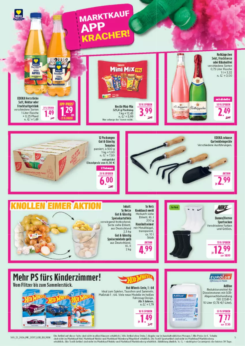 Aktueller Prospekt Marktkauf - Prospekt - von 22.03 bis 28.03.2026 - strona 5 - produkty: adblue, alkohol, bügel, Cien, deka, dell, Diesel, ecco, eimer, eis, elle, flasche, frucht, fruchtsaft, fruchtsaftgetränk, fruchtsecco, Garten, getränk, kartoffel, kartoffeln, Kinder, Kinderzimmer, knoblauch, Mode, Nektar, reis, rotkäppchen, saft, schuhe, sekt, socken, speisekartoffeln, Spiele, Sport, sportsocken, Ti, tomate, tomaten, ZTE