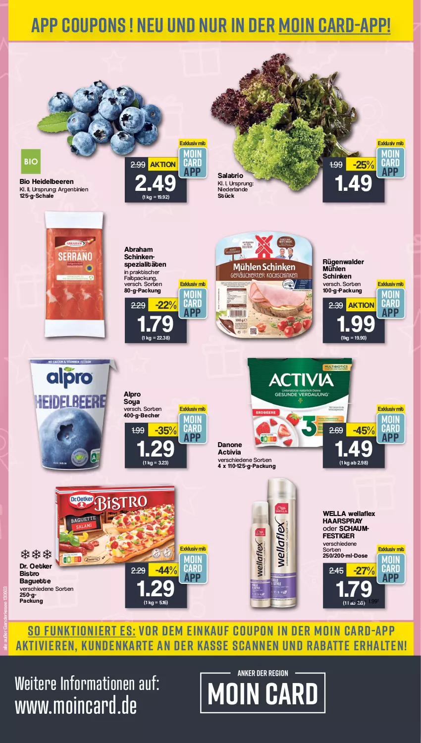 Aktueller Prospekt Famila - Prospekte - von 30.10 bis 04.11.2023 - strona 13 - produkty: activia, alpro, baguette, Becher, beere, beeren, bio, Bistro Baguette, coupon, coupons, danone, danone activia, Dr. Oetker, haarspray, heidelbeere, heidelbeeren, mühlen schinken, rügenwalder, rügenwalder mühle, salat, Schal, Schale, schinken, soya, Spezi, Ti, tisch, Wella, wellaflex