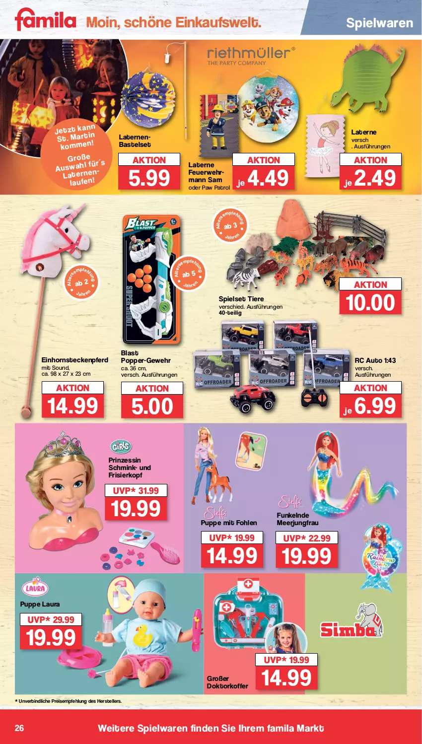 Aktueller Prospekt Famila - Prospekte - von 30.10 bis 04.11.2023 - strona 27 - produkty: auto, ehrmann, eis, elle, Jungfrau, koffer, laterne, Paw Patrol, Popp, Puppe, reis, rwe, spielwaren, teller, Ti, Tiere