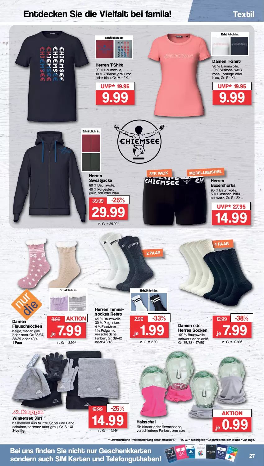 Aktueller Prospekt Famila - Prospekte - von 30.10 bis 04.11.2023 - strona 28 - produkty: Bau, baumwolle, damen t-shirt, decke, dell, eis, elle, flieder, handschuhe, Jacke, Kinder, Mode, Mütze, orange, reis, Schal, schuhe, shirt, shorts, sim, socken, sweatjacke, T-Shirt, telefon, teller, Ti, wolle, ZTE