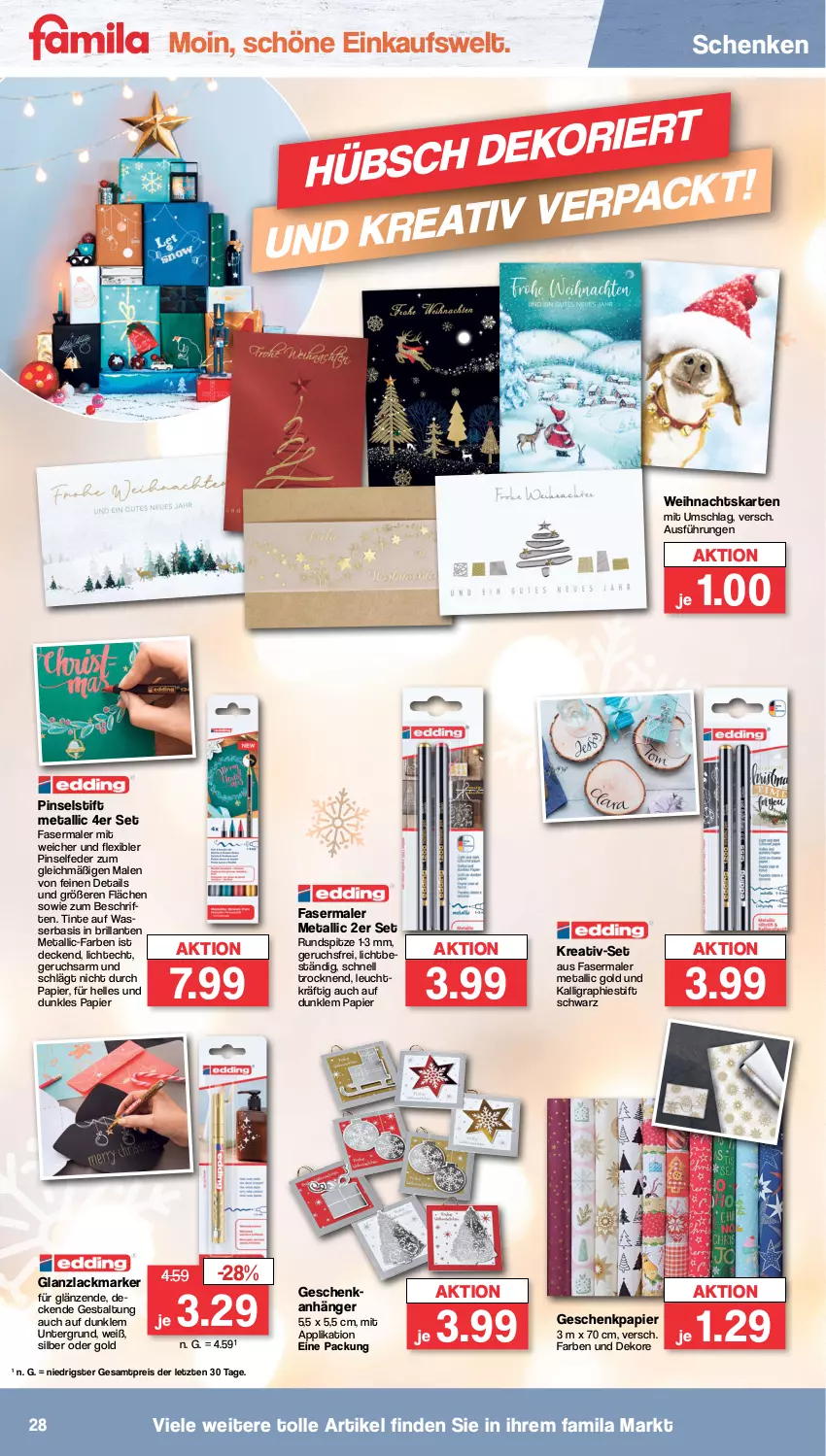 Aktueller Prospekt Famila - Prospekte - von 30.10 bis 04.11.2023 - strona 29 - produkty: Anhänger, decke, eis, elle, fasermaler, Geschenkpapier, lack, papier, Pinsel, reis, Ti, wasser, ZTE