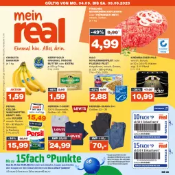 Gazetka promocyjna Real - Gazetka - ważna od 09.09 do 09.09.2023 - strona 1 - produkty: banane, bananen, Bau, baumwolle, butter, chiquita, colorwaschmittel, eis, filegro, filet, fleisch, gin, hackfleisch, herren-jeans, herren-t-shirt, iglo, irische butter, jeans, kerrygold, kraft, krombache, krombacher, krombacher pils, Mett, persil, pils, reis, ring, schlemmerfilet, schwein, schweine, Schweinehackfleisch, shirt, T-Shirt, Ti, waschmittel, wein, weine, wolle, ZTE