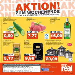 Gazetka promocyjna Real - Gazetka - ważna od 09.09 do 09.09.2023 - strona 28 - produkty: bohne, bohnen, bohnenkaffee, burger, dry gin, edelstahl, eis, elle, ente, filet, gin, gurke, herdarten, jacobs, Jacobs Gold, kaffee, Kochtopf, LG, london dry, london dry gin, löslicher bohnenkaffee, reis, rwe, salat, Salatgurke, sandwich, schwein, schweine, schweinefilet, Tanqueray, Ti, topf, topf-set, wein, weine, ZTE