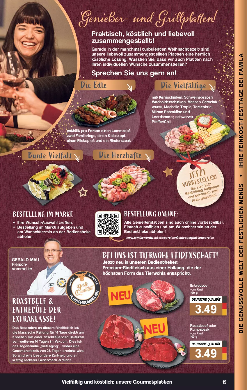 Aktueller Prospekt Famila - Prospekte - von 13.12 bis 18.12.2021 - strona 21 - produkty: beef, braten, brie, chili, eis, elle, ente, entrecôte, filet, filets, fleisch, fleischsommelier, gin, grill, grillplatte, Käse, kernschinken, lamm, latte, leerdammer, mac, Mett, metten, milram, oder rumpsteak, pfeffer, rind, rinder, Rindersteak, rindfleisch, ring, roastbeef, rum, rumpsteak, schinken, schwein, schweine, steak, Ti, tisch, torte, wein, weine, wurst