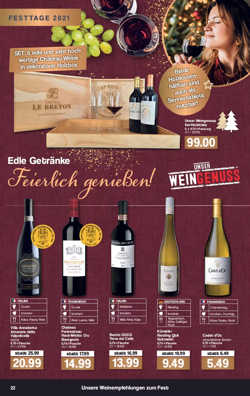 Aktueller Prospekt Famila - Prospekte - von 13.12 bis 18.12.2021 - strona 24 - produkty: amaro, Amarone della Valpolicella, Barolo, bio, chardonnay, chateau, cuvée, dell, eier, fisch, flasche, frucht, Geflügel, getränk, getränke, Holz, Käse, lamm, nuss, pasta, riesling, rind, Ti, Valpolicella, Vegeta, wein, weine, Wild