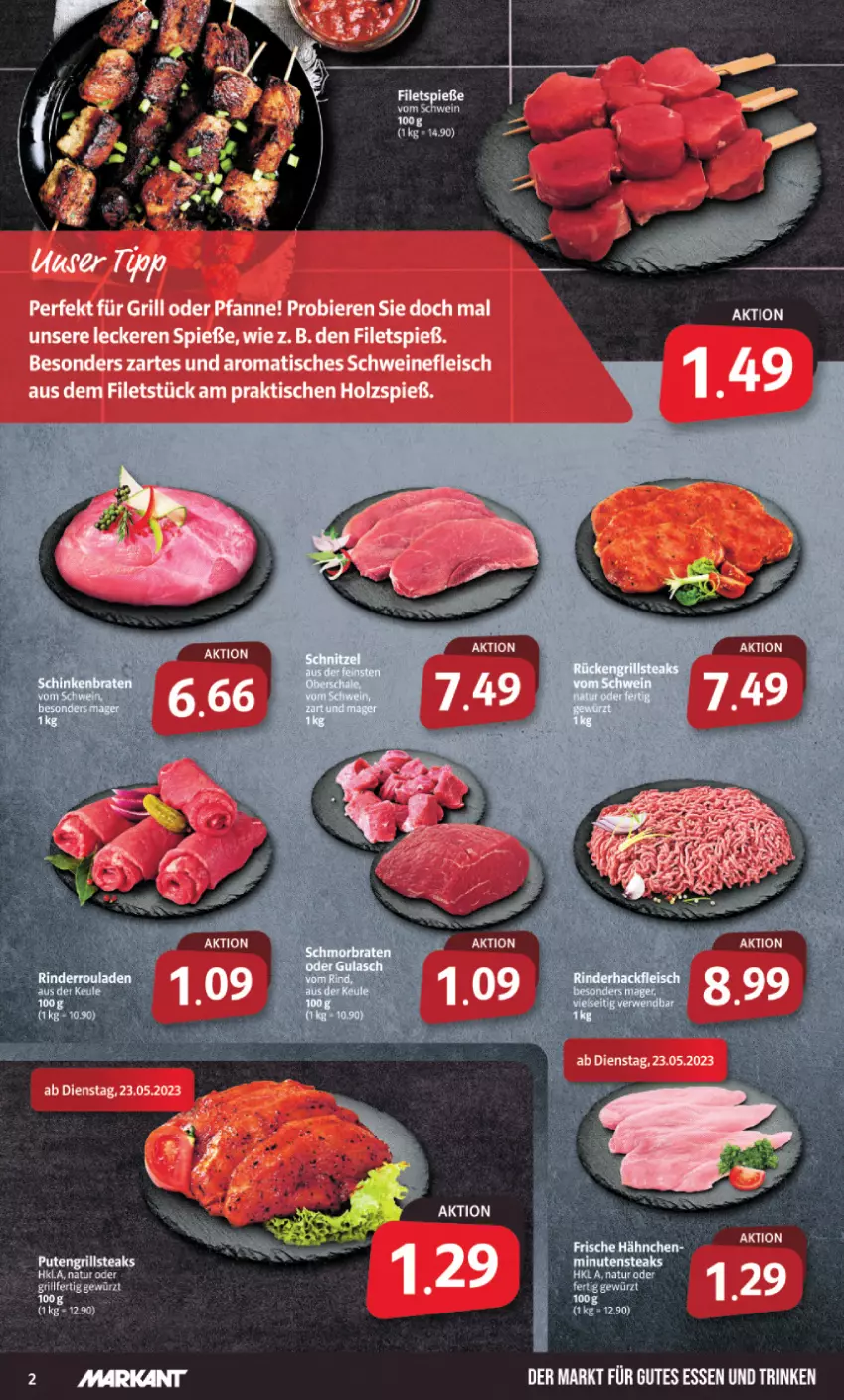 Aktueller Prospekt Markant - Prospekte - von 22.05 bis 27.05.2023 - strona 2 - produkty: bier, Biere, eis, filet, filets, fleisch, grill, gutes essen, Holz, natur, pfanne, schwein, schweine, schweinefleisch, Ti, tisch, wein, weine