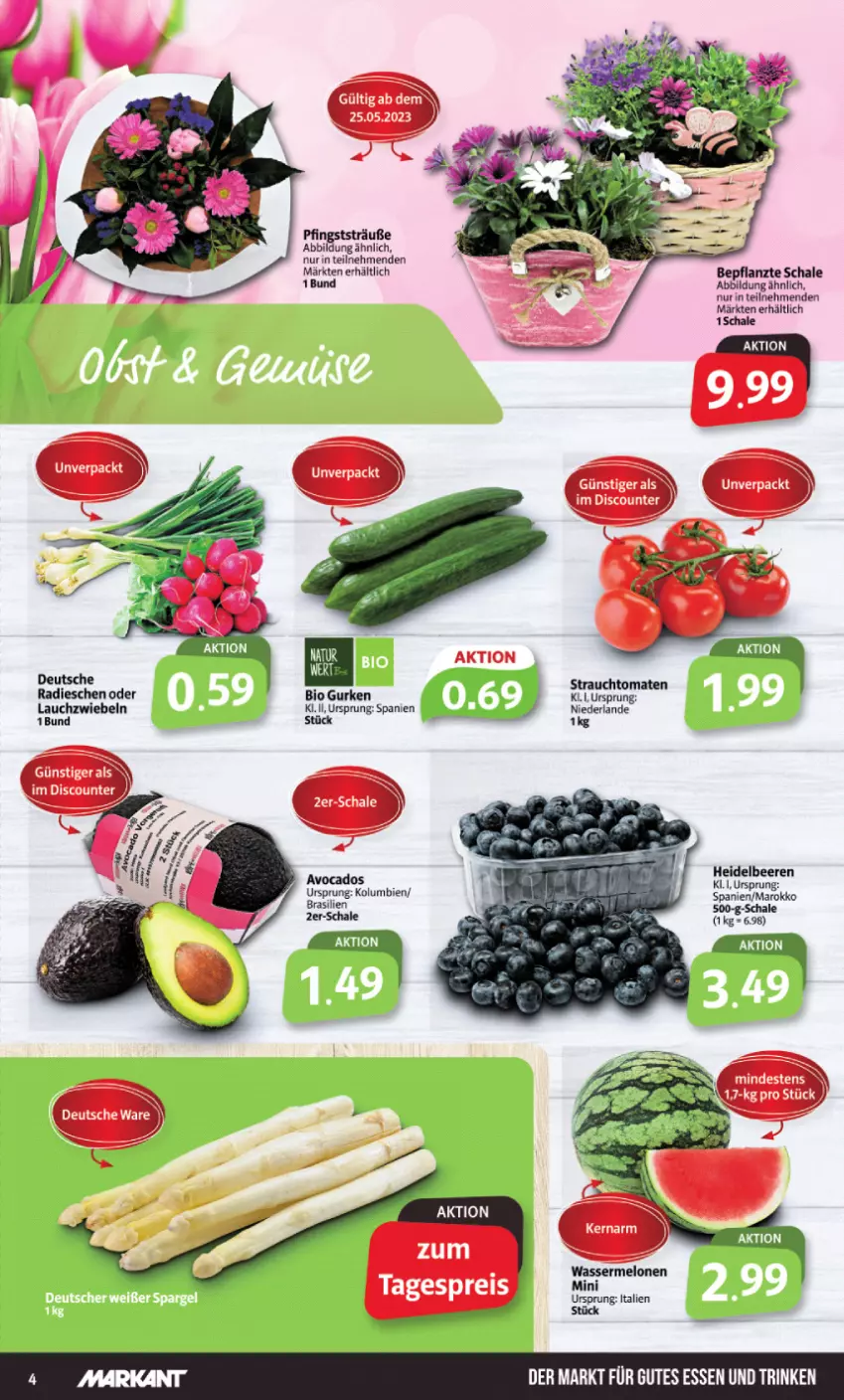 Aktueller Prospekt Markant - Prospekte - von 22.05 bis 27.05.2023 - strona 4 - produkty: avocado, avocados, beere, beeren, bio, bio gurken, discount, gurke, gurken, gutes essen, heidelbeere, heidelbeeren, Lauchzwiebel, lauchzwiebeln, melone, melonen, radieschen, Rauch, Schal, Schale, strauchtomaten, Ti, tomate, tomaten, wasser, wassermelone, wassermelonen, ZTE, zwiebel, zwiebeln