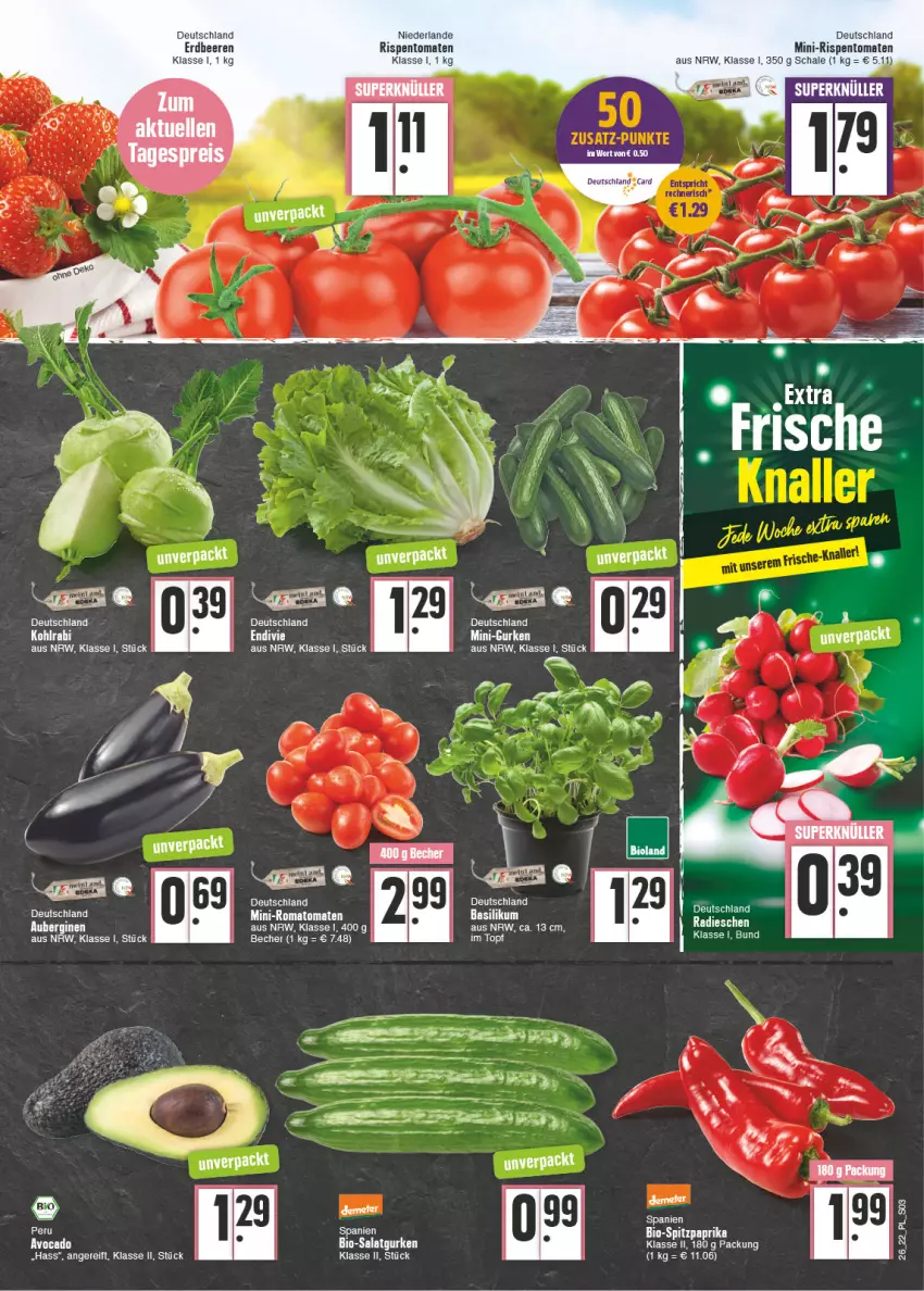 Aktueller Prospekt E Center - Angebote der Woche - von 27.06 bis 02.07.2022 - strona 3 - produkty: aubergine, auberginen, basilikum, Becher, beere, beeren, bio, erdbeere, erdbeeren, gin, gurke, gurken, kohlrabi, mini-gurken, mini-rispentomaten, paprika, rispentomaten, Romatomaten, Schal, Schale, Spitzpaprika, tomate, tomaten, topf