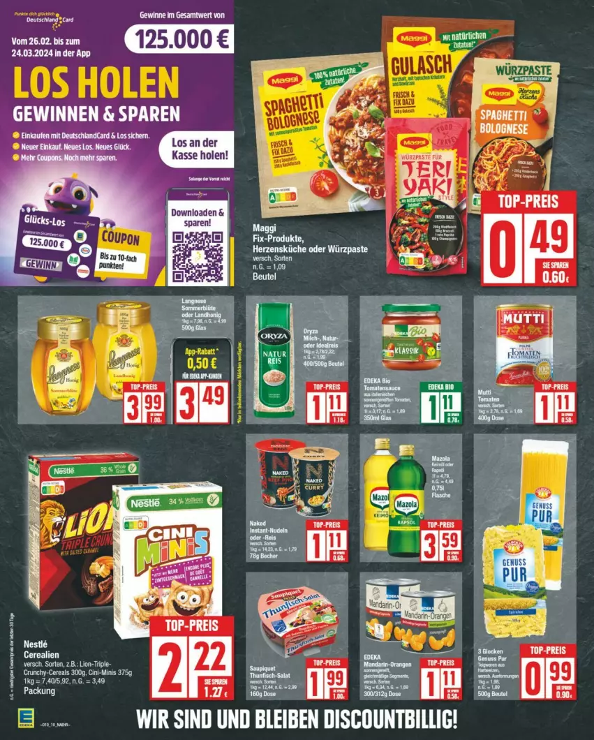 Aktueller Prospekt Edeka - Prospekte - von 02.03 bis 09.03.2024 - strona 10 - produkty: beutel, cerealien, deutschlandcard, eis, küche, lion, reis, tee, top-preis