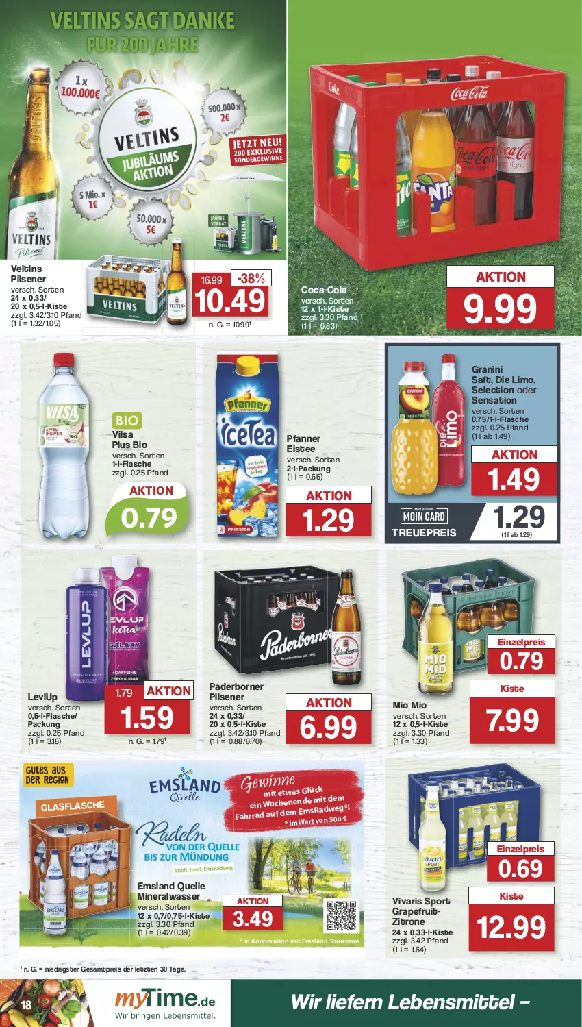 Aktueller Prospekt Famila - Prospekte - von 10.06 bis 15.06.2024 - strona 18 - produkty: Alwa, bio, coca-cola, cola, eis, eistee, elle, Fahrrad, flasche, glasflasche, granini, grapefruit, lebensmittel, limo, mineralwasser, Mio Mio, pfanne, Pfanner, pils, pilsener, reis, saft, Sport, tee, Ti, veltins, veltins pilsener, vilsa, Vivaris, wasser, zitrone, ZTE