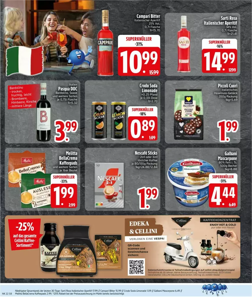 Aktueller Prospekt Edeka - Prospekte - von 25.05 bis 30.05.2026 - strona 10 - produkty: aperitif, Becher, beere, bellacrema, beutel, brombeere, campari, eis, flasche, galbani, gewinnspiel, haselnuss, K2, kaffee, kaffeepads, limo, limonade, mascarpone, melitta, nuss, reis, ring, Soda, Ti, ZTE