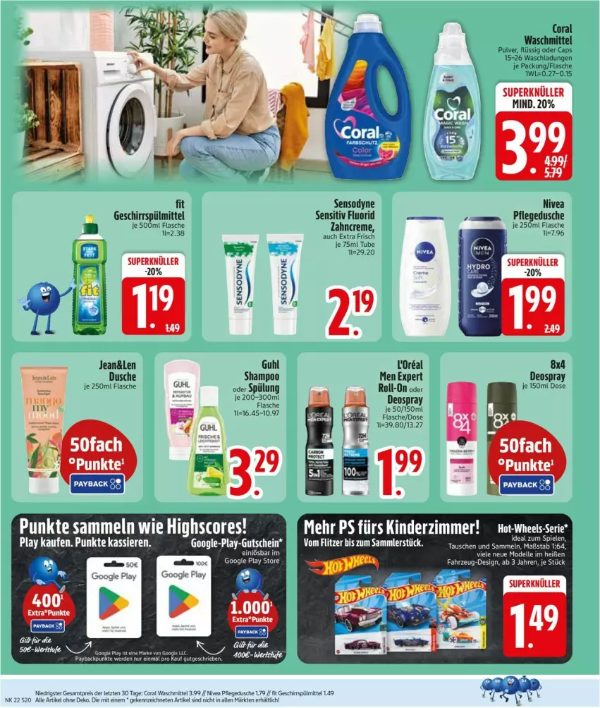 Aktueller Prospekt Edeka - Prospekte - von 25.05 bis 30.05.2026 - strona 22 - produkty: alpro, Cap, Coral, creme, deo, deospray, dusche, erde, flasche, geschirr, geschirrspülmittel, google play, Guhl, nivea, pflegedusche, roll-on, sensodyne, shampoo, spülmittel, spülung, Ti, waschmittel, zahncreme