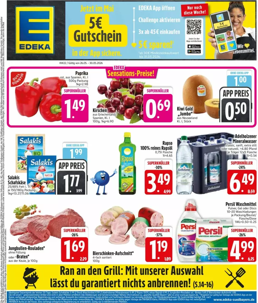 Aktueller Prospekt Edeka - Prospekte - von 25.05 bis 30.05.2026 - strona 3 - produkty: aufschnitt, beutel, bier, bierschinken, deka, fisch, fische, flasche, grill, jumbo, kiwi, Kiwi Gold, natur, paprika, persil, persil waschmittel, rapso, rapsöl, reines rapsöl, rel, schinken, Ti, waschmittel