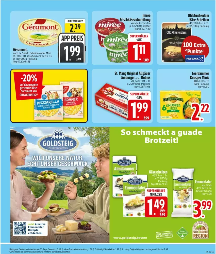 Aktueller Prospekt Edeka - Prospekte - von 25.05 bis 30.05.2026 - strona 7 - produkty: auer, Bau, Bauer, burger, decke, deka, eis, emmentaler, frischkäse, frischkäsezubereitung, gin, K2, Käse, leerdammer, LG, Limburger, miree, natur, Old Amsterdam, payback, reis, rezept, rezepte, Rubius, snack, St. Mang, Ti