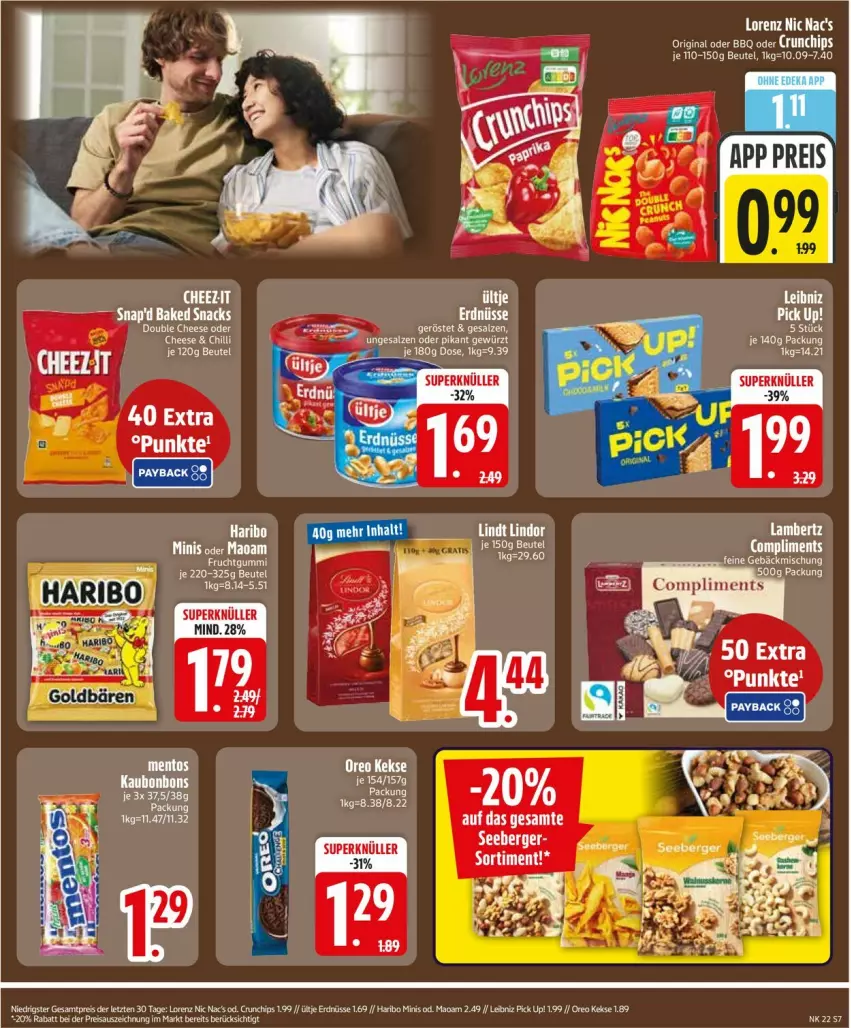 Aktueller Prospekt Edeka - Prospekte - von 25.05 bis 30.05.2026 - strona 9 - produkty: beutel, bonbons, chili, chips, crunchips, eis, erdnüsse, gin, haribo, keks, kekse, leibniz, lorenz, maoam, nic nac's, oreo, Pick Up!, reis, Ti, ültje, ültje erdnüsse, ZTE