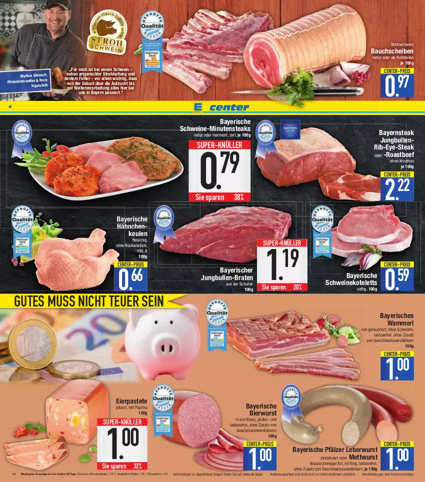 Aktueller Prospekt E Center - Angebote der Woche - von 27.02 bis 04.03.2023 - strona 4 - produkty: Bau, bauchscheiben, beef, bier, braten, braun, deka, eier, eis, ente, fleisch, fleischsommelier, jungbullen, kotelett, leberwurst, mac, merl, Mett, mettwurst, minutensteaks, mit paprika, natur, paprika, pastete, reis, ring, roastbeef, rollbraten, saft, schwein, schweine, schweinekotelett, steak, steaks, Streichzart, super-knüller, Ti, wein, weine, wurst, ZTE