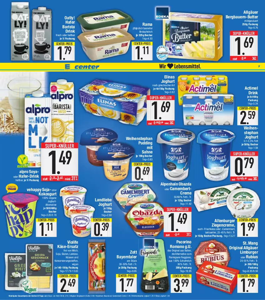 Aktueller Prospekt E Center - Angebote der Woche - von 27.02 bis 04.03.2023 - strona 7 - produkty: actimel, actimel drink, Alpenhain, alpro, altenburger, auer, aufstrich, Bau, Bauer, Becher, brot, brotaufstrich, burger, butter, camembert, creme, drink, eis, elinas, elinas joghurt, ente, frischkäse, gin, hafer, joghur, joghurt, joghurt nach, Käse, kokos, landliebe, landliebe joghurt, LG, Limburger, milch, obazda, parmigiano, parmigiano reggiano, Pecorino, pudding, rama, reggiano, reis, Rubius, sahne, soja, soya, St. Mang, super-knüller, Ti, weihenstephan, zott, ZTE