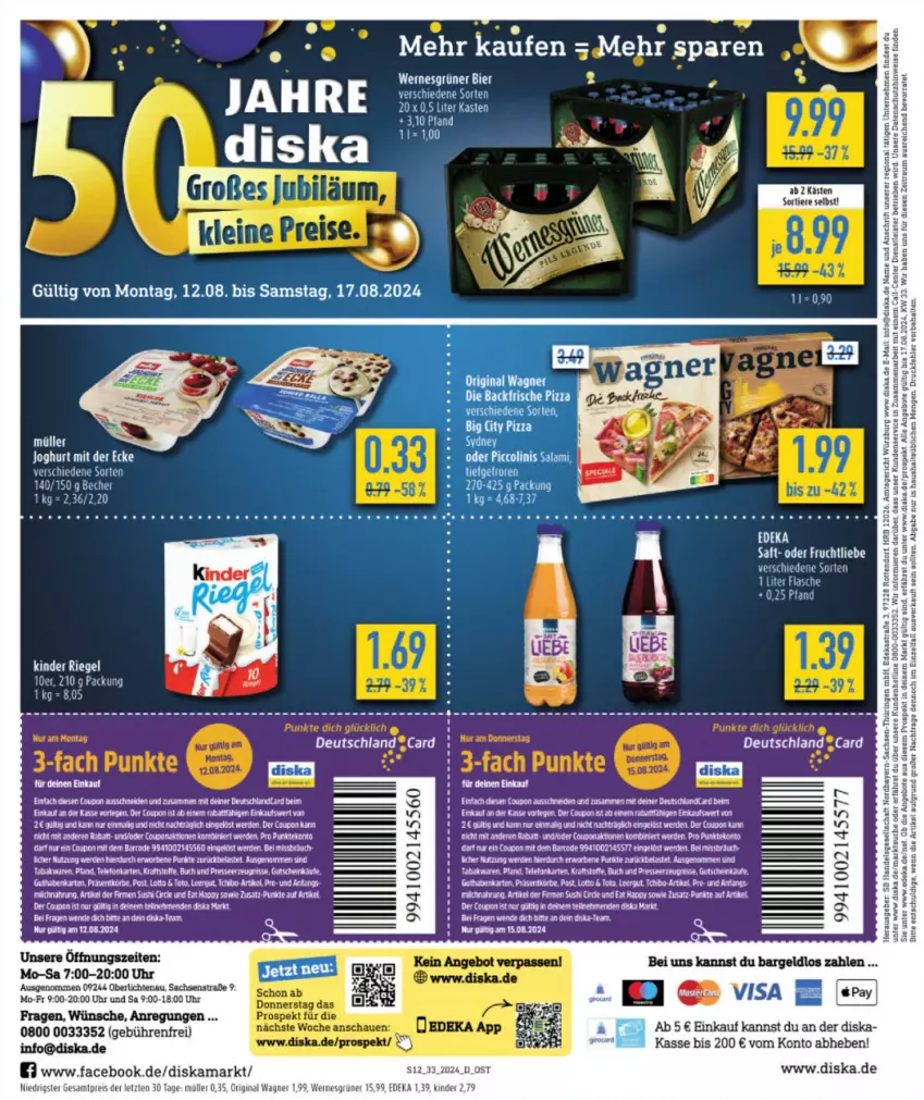 Aktueller Prospekt Diska - von 12.08 bis 17.08.2024 - strona 12 - produkty: angebot, angebote, Becher, bier, buch, coupon, deka, deutschlandcard, eier, eis, elle, ente, flasche, frucht, gin, gutschein, Kinder, kinder riegel, kraft, Müller, original wagner, reis, riegel, sac, saft, Ti, Tiere, uhr, wagner, ZTE