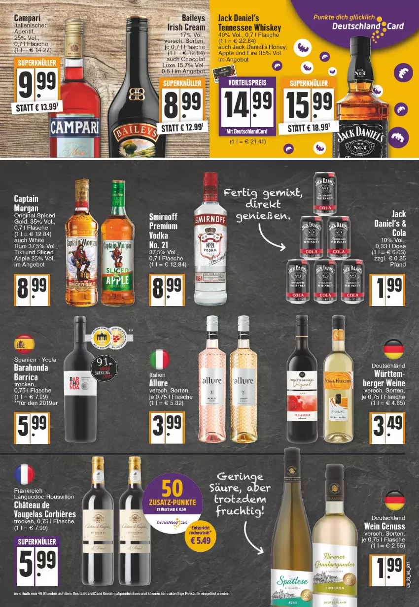 Aktueller Prospekt Edeka - Angebote der Woche - von 06.02 bis 11.02.2023 - strona 17 - produkty: angebot, aperitif, Apple, baileys, bier, Biere, cola, ente, erde, flasche, frucht, irish cream, ring, Rivaner, Ti, whiskey