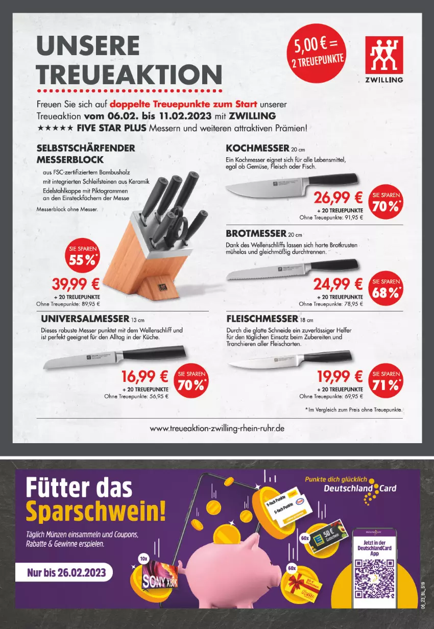 Aktueller Prospekt Edeka - Angebote der Woche - von 06.02 bis 11.02.2023 - strona 19 - produkty: bambus, brot, deutschlandcard, edelstahl, eis, elle, fisch, fleisch, Holz, küche, latte, lebensmittel, messer, messerblock, reis, Ti, uhr