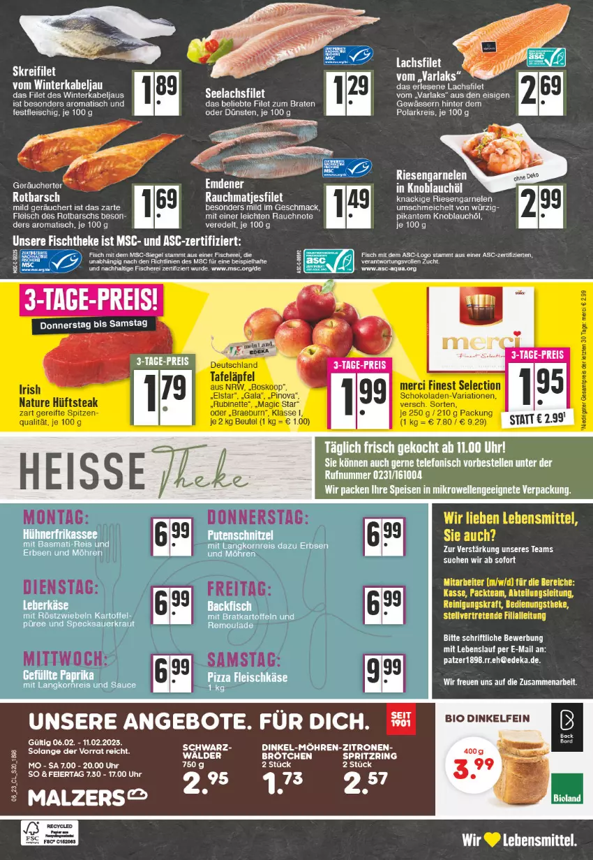 Aktueller Prospekt Edeka - Angebote der Woche - von 06.02 bis 11.02.2023 - strona 20 - produkty: angebot, angebote, aqua, arla, braten, deka, eier, eis, elle, filet, fisch, fische, Fischer, fischtheke, fleisch, garnelen, knoblauch, lachs, lachsfilet, lebensmittel, mac, malz, matjes, Matjesfilet, mikrowelle, papier, Rauch, reis, riesengarnelen, Rotbarsch, Schere, seelachsfilet, telefon, Ti, tisch, uhr