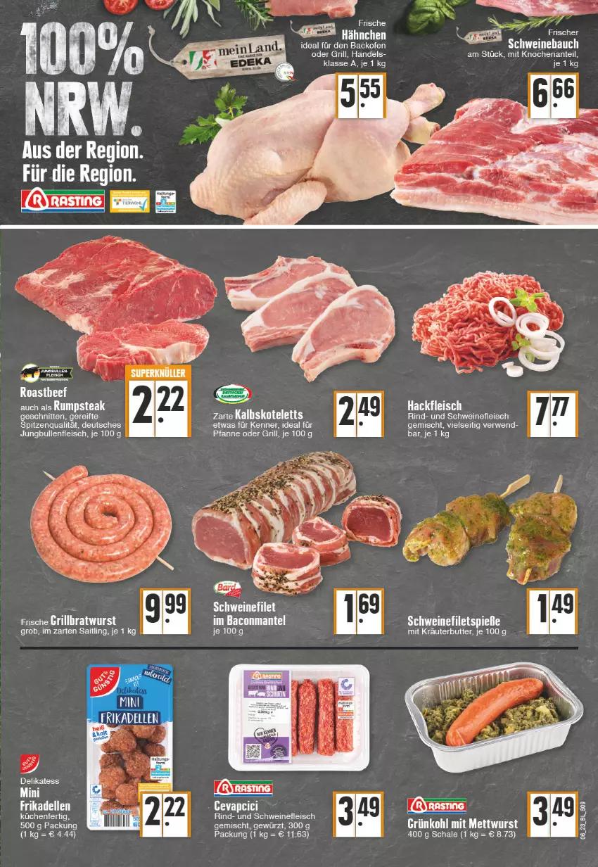 Aktueller Prospekt Edeka - Angebote der Woche - von 06.02 bis 11.02.2023 - strona 9 - produkty: backofen, Bau, butter, dell, eis, elle, filet, fleisch, frikadellen, gewürz, grill, hackfleisch, im zarten saitling, jungbullen, kräuter, kräuterbutter, küche, Küchen, Ofen, pfanne, rind, rum, rumpsteak, rwe, Schal, Schale, schnitten, schwein, schweine, Schweinebauch, schweinefilet, schweinefleisch, spitzenqualität, steak, tee, Ti, wein, weine