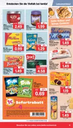 Gazetka promocyjna Famila - Prospekte - Gazetka - ważna od 02.09 do 02.09.2023 - strona 15 - produkty: after eight, aufstrich, bahlsen, balisto, beutel, Brei, coupon, coupons, creme, de beukelaer, decke, eis, erde, frucht, fruchtaufstrich, fruchtgummi, gin, griesson, hafer, haselnuss, Haselnusscreme, kakao, keks, kekse, lebensmittel, lorenz, milka, milky way, natur, natura, nuss, prinzenrolle, reis, riegel, sofortrabatt, Ti, trolli, trolli fruchtgummi, twix, vanille, ZTE