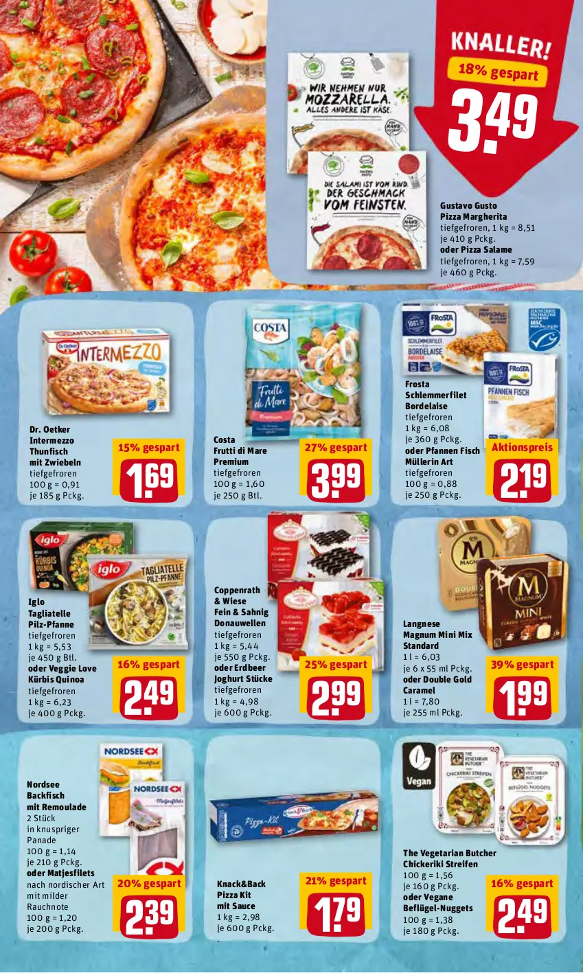 Aktueller Prospekt Rewe - Diese Woche im Angebot! - von 28.02 bis 05.03.2022 - strona 10 - produkty: aktionspreis, backfisch, bordelaise, caramel, coppenrath, Donauwellen, Dr. Oetker, eis, elle, filet, filets, fisch, frosta, frutti di mare, iglo, intermezzo, joghur, joghurt, Kürbis, langnese, magnum, Magnum Mini, margherita, matjes, Matjesfilet, matjesfilets, mit zwiebeln, Müller, müllerin art, Nordsee, nuggets, pfanne, pfannen, pizza, pizza salame, quinoa, Rauch, reifen, reis, remoulade, Ria, sauce, schlemmerfilet, tagliatelle, The Vegetarian Butcher, thunfisch, Ti, Vegeta, veggie, Veggie Love, zwiebel, zwiebeln