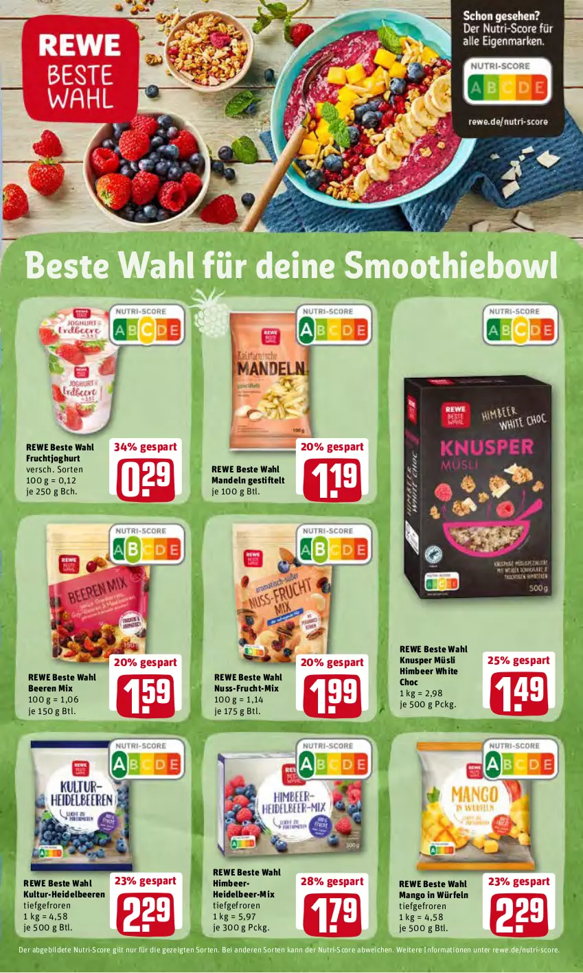 Aktueller Prospekt Rewe - Diese Woche im Angebot! - von 28.02 bis 05.03.2022 - strona 11 - produkty: beere, beeren, Beeren Mix, frucht, fruchtjoghurt, heidelbeere, heidelbeeren, himbeer, joghur, joghurt, mandel, mandeln, mango, müsli, nuss, rewe beste wahl, smoothie, stifte, Ti, würfel