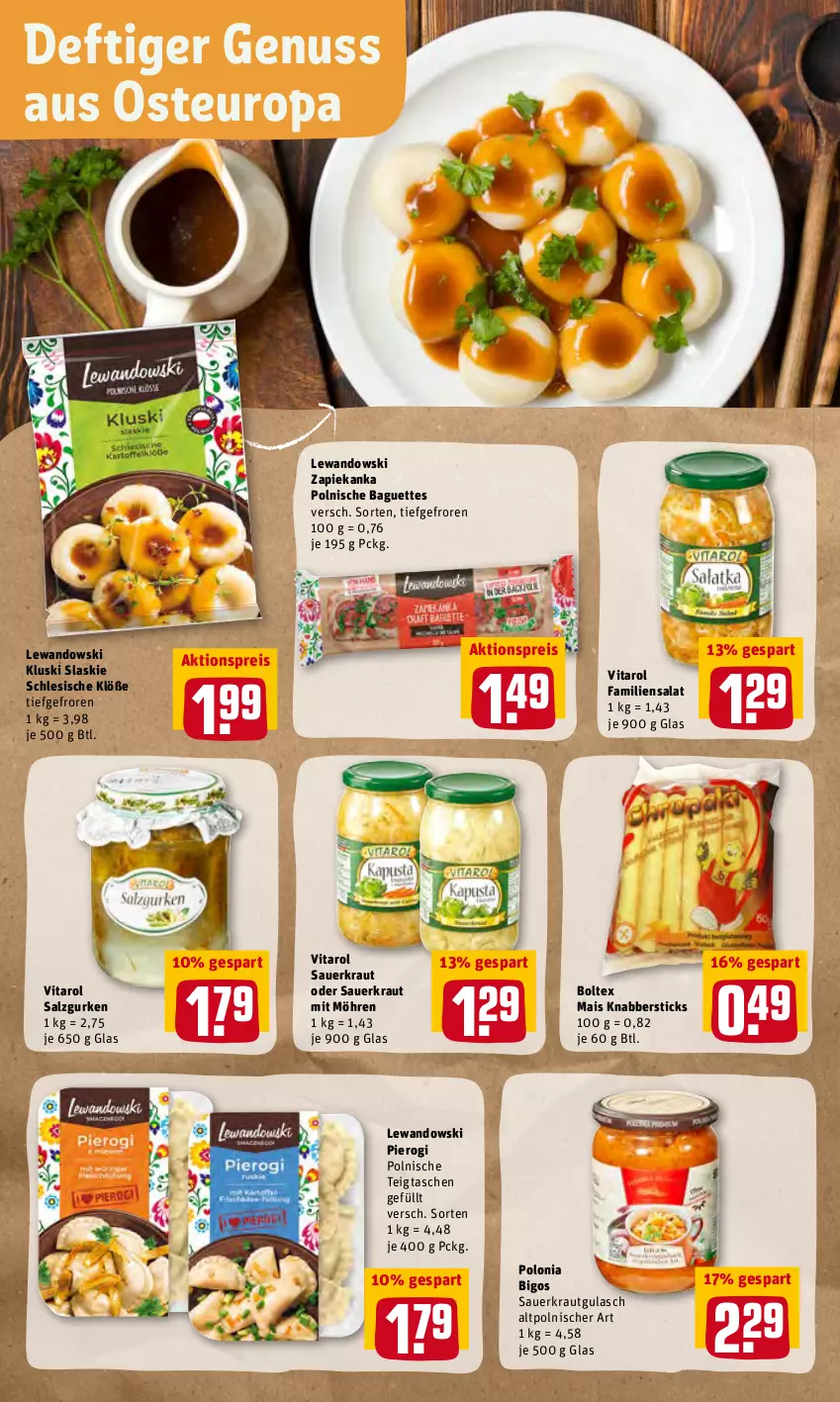 Aktueller Prospekt Rewe - Diese Woche im Angebot! - von 28.02 bis 05.03.2022 - strona 14 - produkty: aktionspreis, auer, baguette, baguettes, eis, gulasch, gurke, gurken, Kraut, mais, möhren, nuss, Pierogi, reis, salat, salz, Sauerkraut, Tasche, taschen, Ti, vita