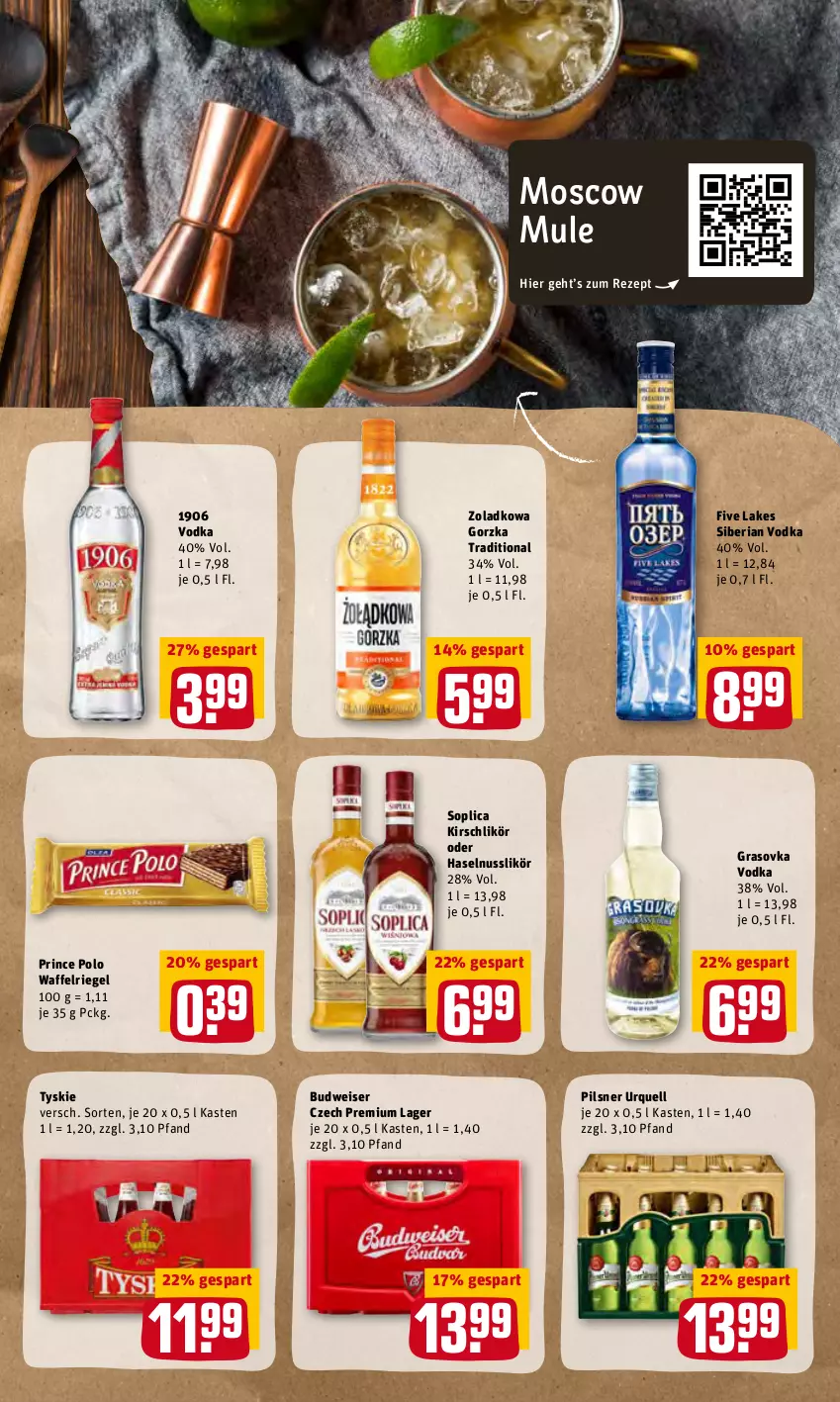 Aktueller Prospekt Rewe - Diese Woche im Angebot! - von 28.02 bis 05.03.2022 - strona 15 - produkty: budweiser, eis, haselnuss, kirsch, Kirschlikör, likör, nuss, pils, pilsner, pilsner urquell, rezept, Ria, riegel, Ti, tyskie, vodka