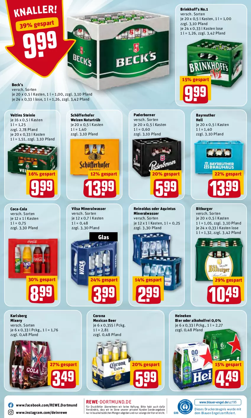 Aktueller Prospekt Rewe - Diese Woche im Angebot! - von 28.02 bis 05.03.2022 - strona 24 - produkty: alkohol, Alwa, angebot, angebote, bier, bitburger, burger, coca-cola, cola, corona, drucker, Engel, heineken, karlsberg, karlsberg mixery, kerze, mineralwasser, Mixer, mixery, natur, schöfferhofer, Ti, veltins, vilsa, wasser