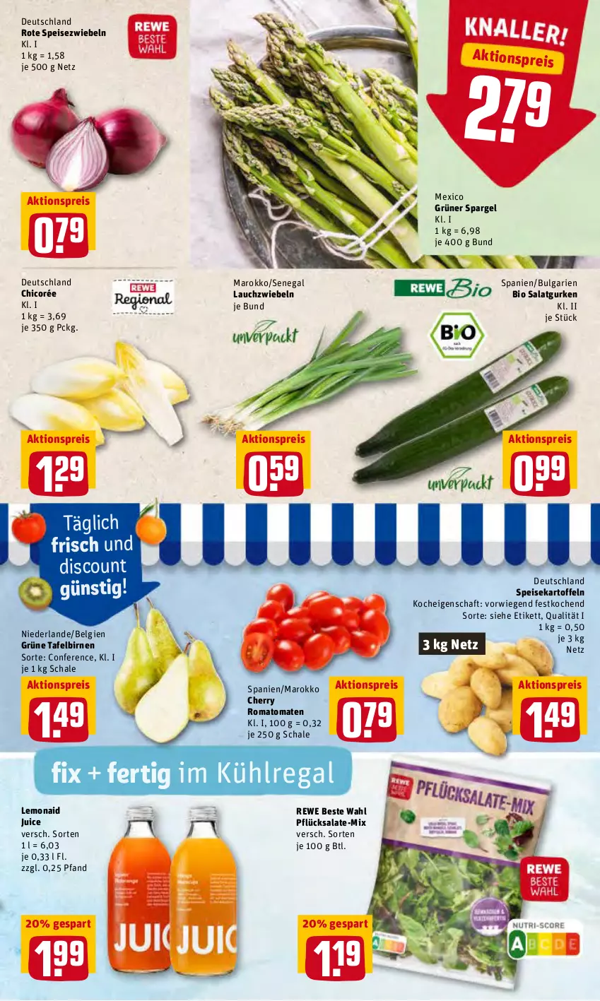 Aktueller Prospekt Rewe - Diese Woche im Angebot! - von 28.02 bis 05.03.2022 - strona 3 - produkty: aktionspreis, bio, Birnen, discount, eis, grüner spargel, gurke, gurken, kartoffel, kartoffeln, kühlregal, Lauchzwiebel, lauchzwiebeln, LG, regal, reis, rewe beste wahl, Romatomaten, salat, salate, Salatgurke, salatgurken, Schal, Schale, spargel, speisekartoffeln, Speisezwiebeln, tafelbirnen, Ti, tomate, tomaten, zwiebel, zwiebeln