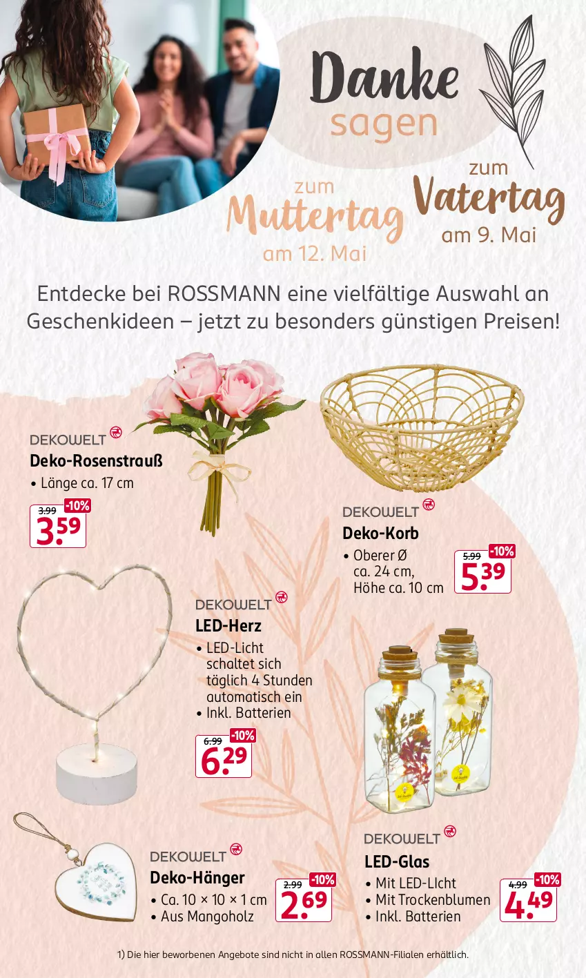 Aktueller Prospekt Rossmann - Prospekte - von 29.04 bis 03.05.2024 - strona 4 - produkty: angebot, angebote, auto, batterie, batterien, blume, blumen, decke, eis, Holz, korb, led-licht, mango, reis, rosen, Rosenstrauß, Schal, Ti, tisch