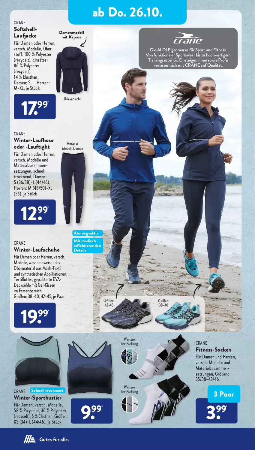 Aktueller Prospekt AldiSud - NÄCHSTE WOCHE - von 23.10 bis 28.10.2023 - strona 24 - produkty: aldi, decksohle, dell, eis, elle, hose, Jacke, kissen, Laufhose, Laufschuhe, Mode, Ria, schuhe, socken, Sport, Stier, Ti, Tiere, tisch, wasser